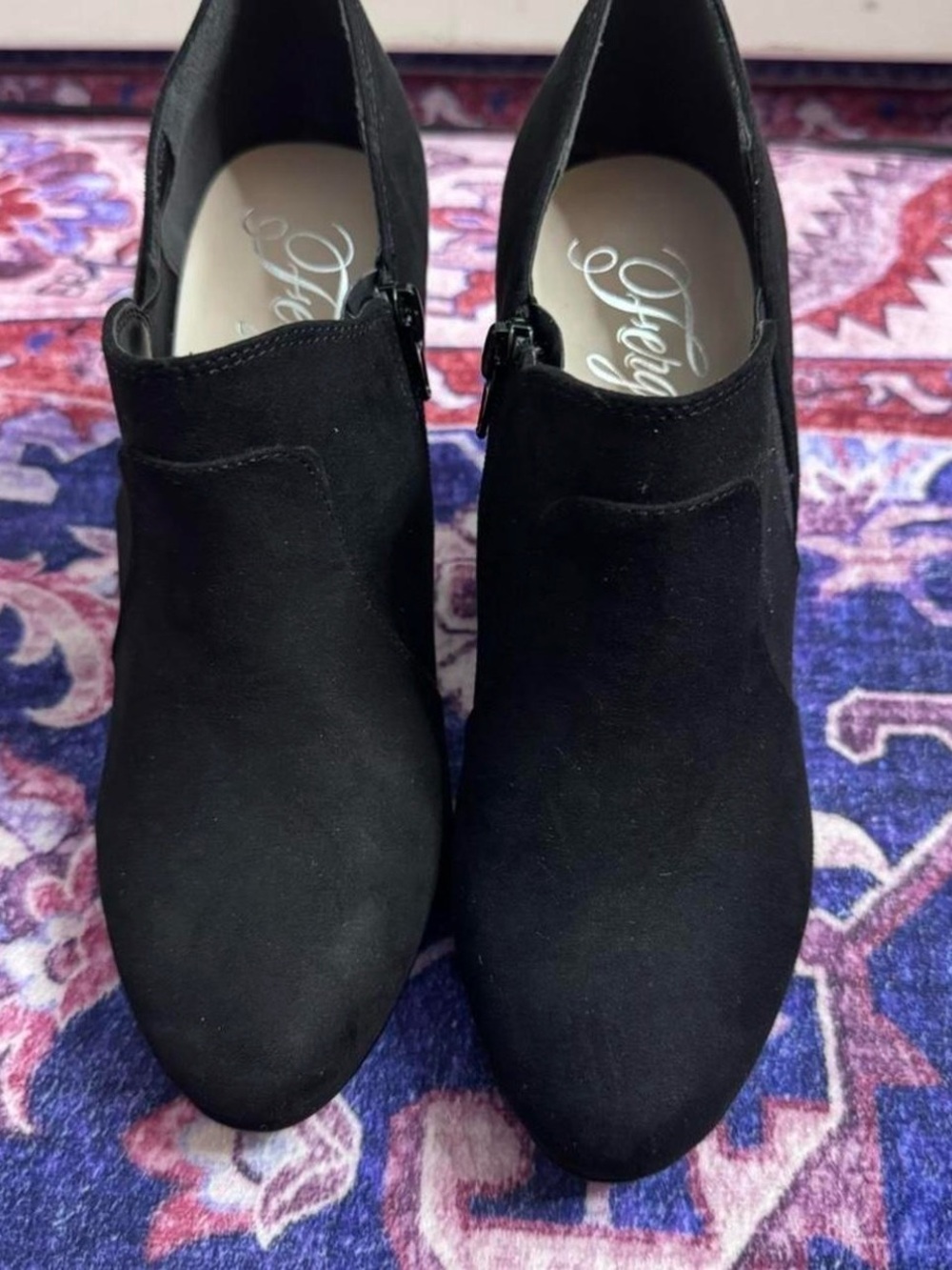 Fergalicious Black Suede Ankle Booties with Side Zip Detail